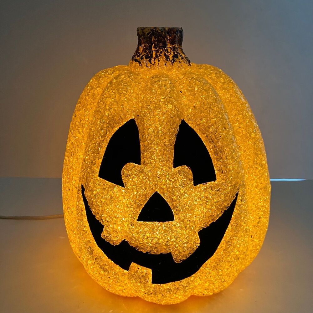 Zauder's Orange Lighted Melted Plastic Popcorn Halloween Jack O Lantern Pumpkin